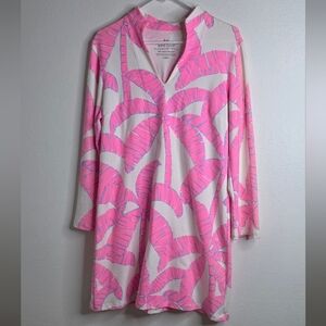 ​MAHI GOLD Women's Large Pink Palm Leaf Tunic Dress-Soft And Stretchy 95% Cotton